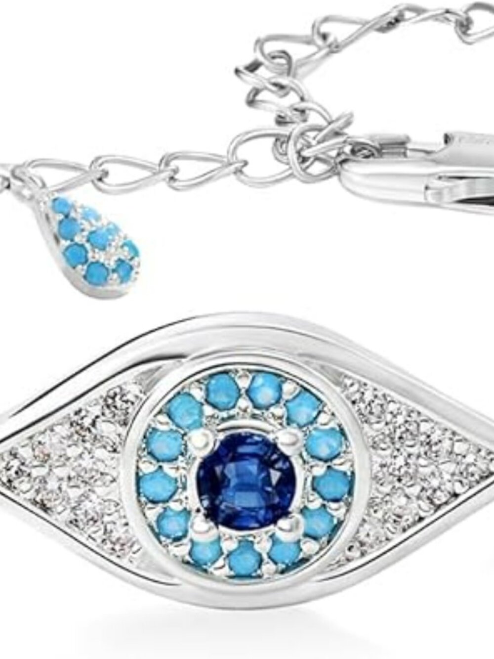 NEW Evil Eye Bracelet Silver Plated‎ Turquoise Zirconia Link Trendy Jewelry